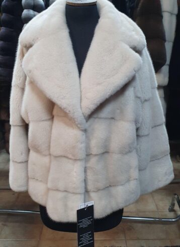 Mink coat loose fit, oversized, cross-section, with a hood