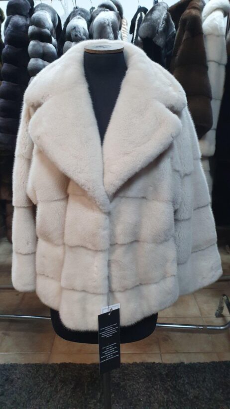 Mink coat loose fit, oversized, cross-section, with a hood