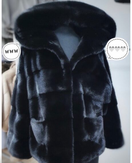 Mink coat loose fit, oversized, cross-section, with a hood