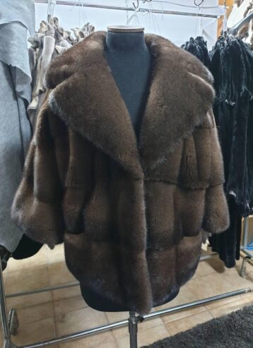 Mink coat loose fit, oversized, cross-section, with a hood