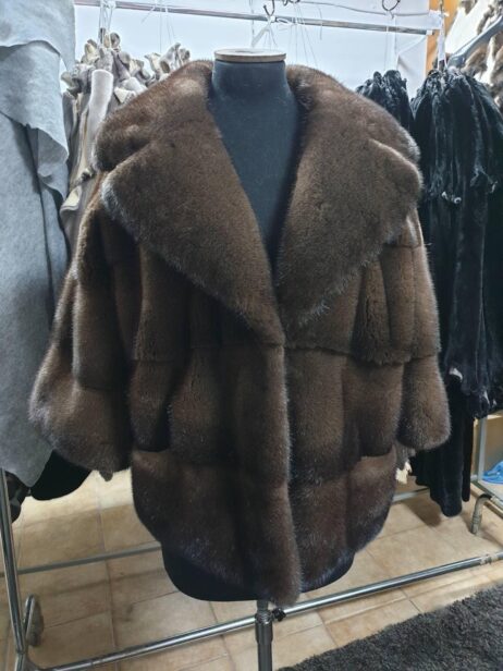 Mink coat loose fit, oversized, cross-section, with a hood