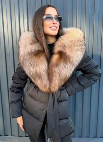 Sieviešu ziemas parka ar lapsas kažokādu un zosu dūnām